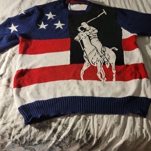 Polo Ralph Lauren Vintage Big Pony Polo USA Flag Sweater Size Large